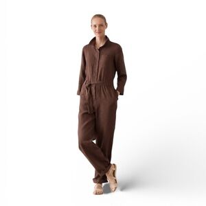 NWT Unsubscribed 100% Washable Silk Utility Jumpsuit Brown Button-Up Sz XL